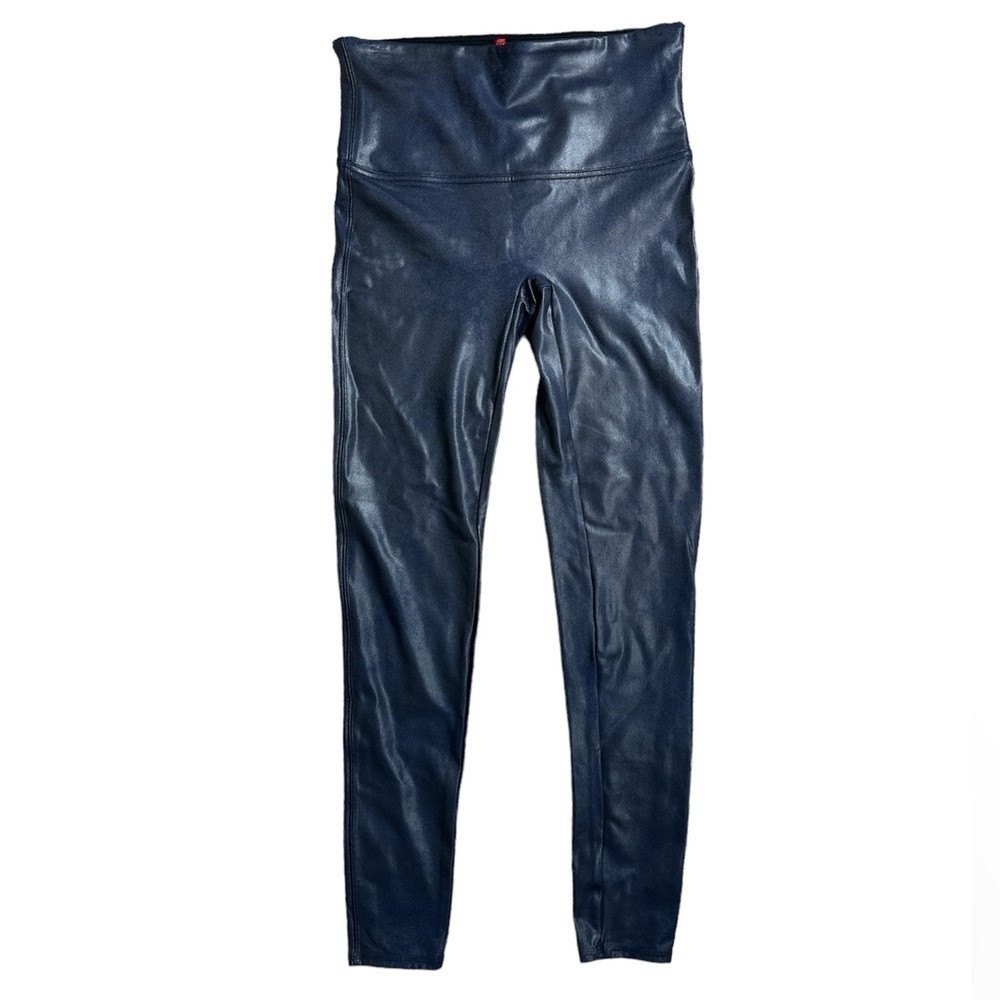 SPANX | SPANX Faux Leather Metallic Blue Leggings
